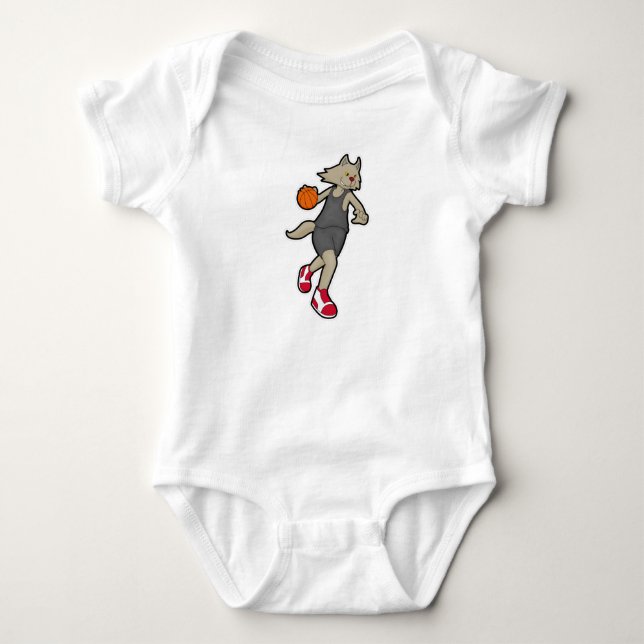 Body Para Bebê Gato como jogador de basquetebol (Frente)