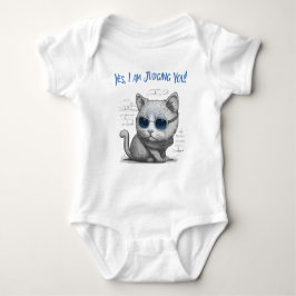 Body Para Bebê Gato Crítico Julgando Você Texto Azul