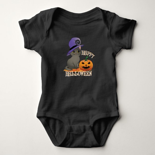 Body Para Bebê Gato de Halloween com Pumpkin (Frente)
