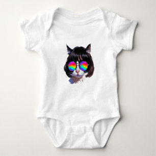 Body Para Bebê Gato de Peruca + Óculos de Sol (Pintura #1)