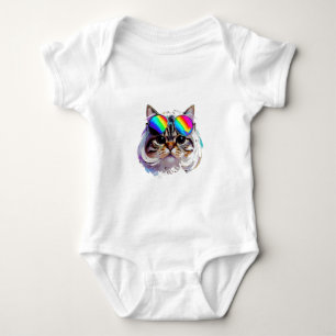 Body Para Bebê Gato de Peruca + Óculos de Sol (Pintura #3)