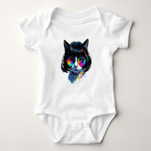 Body Para Bebê Gato de Peruca + Óculos de Sol (Pintura #6)