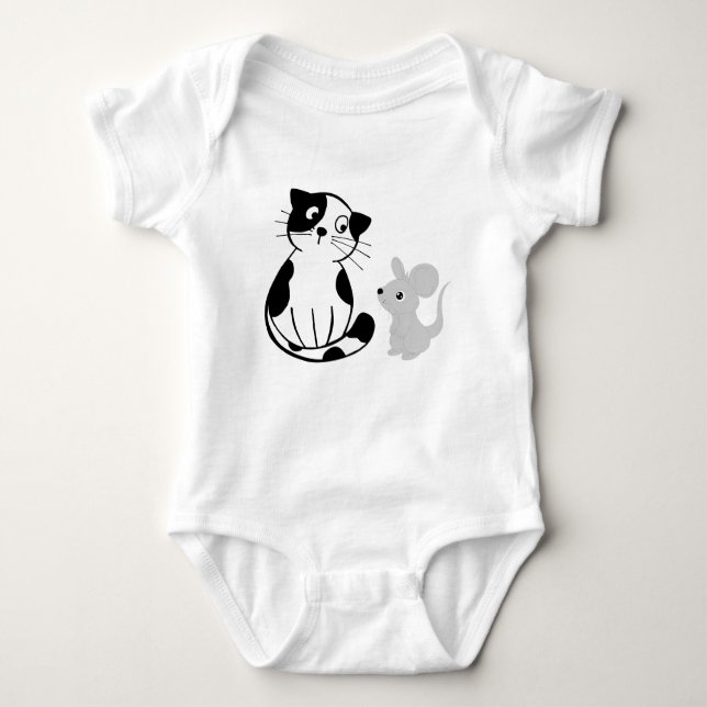 Body Para Bebê Gato Divertido e Rato Gráfico Bebê Roupa (Frente)