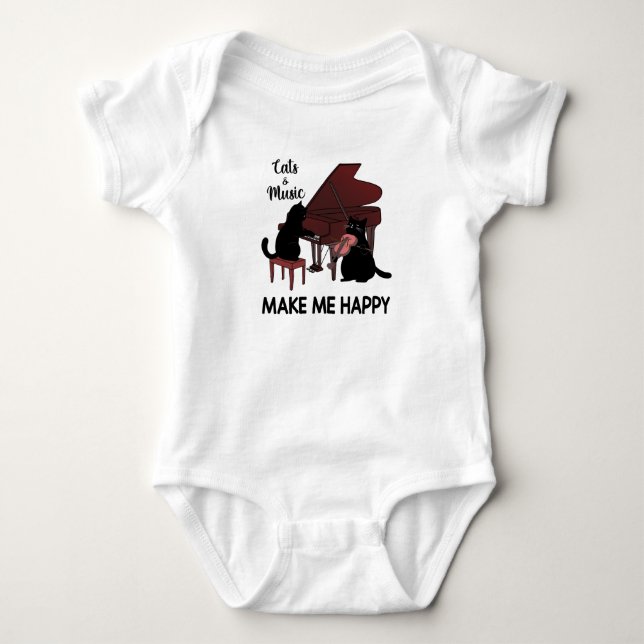 Body Para Bebê Gato E Música Me Fazem Feliz, Gato Brincando Music (Frente)
