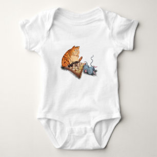 Body Para Bebê Gato e Rato Tocando Cartoon de Xadrez Engraçando