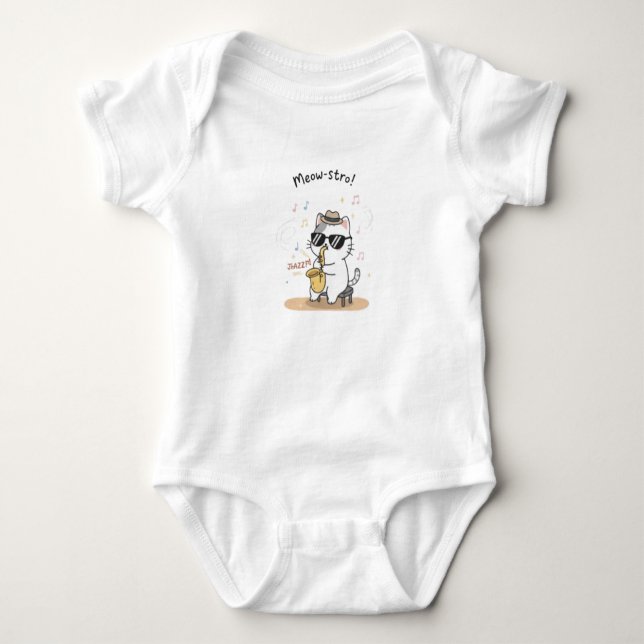 Body Para Bebê Gato Engraçado Tocando Saxofone Jazz  (Frente)