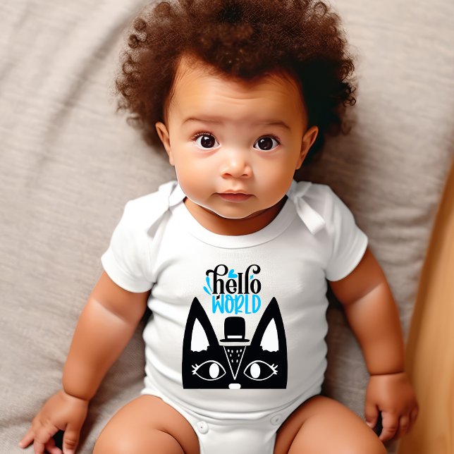 Body Para Bebê Gato Escandinavo Bonito com o "Hello World" (Criador carregado)