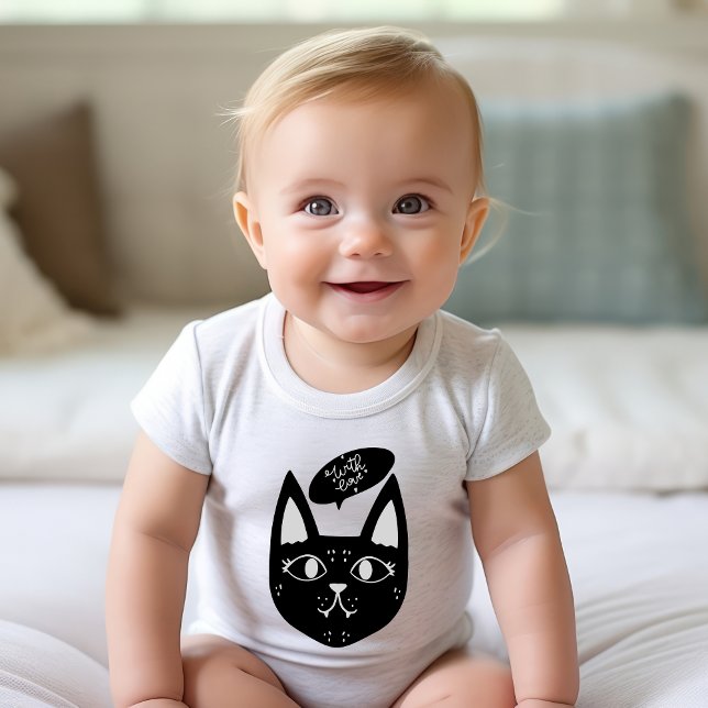 Body Para Bebê Gato escandinavo dizendo com amor preto e branco (Criador carregado)