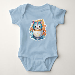 Body Para Bebê Gato Fofo Com Caneca De Café Design De Desenho-946