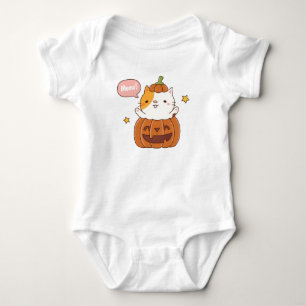Body Para Bebê Gato Fofo em Abóbora Talhada de Halloween