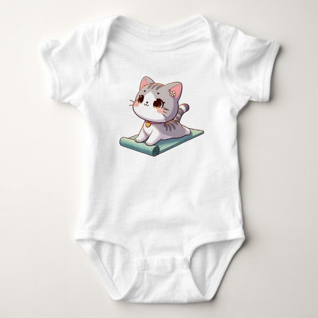 Body Para Bebê Gato Gato de Ioga Chibi (Frente)