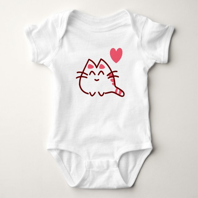 Body Para Bebê Gato Kawaii Fofo e Coração (Frente)