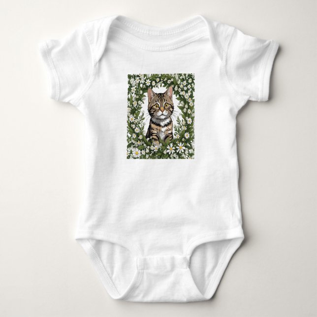 Body Para Bebê Gato Listrado E Mayflowers De Massachusetts 1 (Frente)