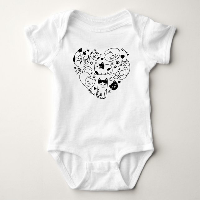 Body Para Bebê Gato-Lover Gato-Gato Coração (Frente)