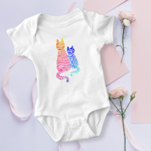 Body Para Bebê Gato Mãe e Filhote Moderno Abstrato Faixa Azul Ros