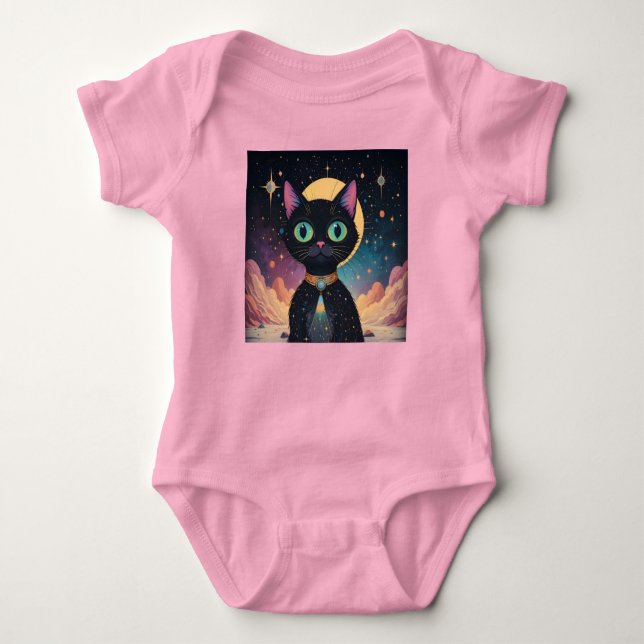 Body Para Bebê Gato Negro Cósmico de Futuro Atômico à Lua (Frente)