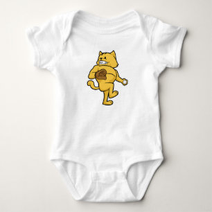 Body Para Bebê Gato no Baseball com luva de Captura