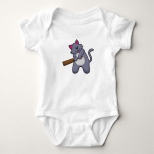 Body Para Bebê Gato no Cricket com morcego de Cricket