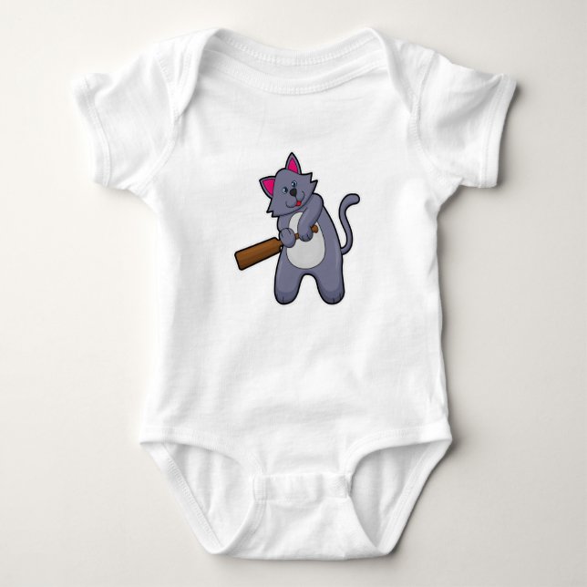 Body Para Bebê Gato no Cricket com morcego de Cricket (Frente)