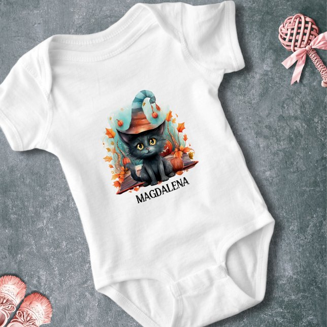 Body Para Bebê Gato Preto com Nome Personalizado Halloween (Criador carregado)