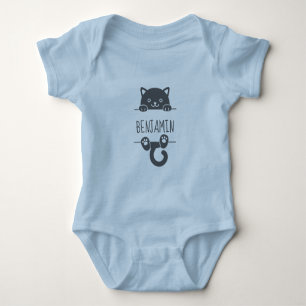 Body Para Bebê Gato Preto Cujo Pico atrás do Nome Personalizado