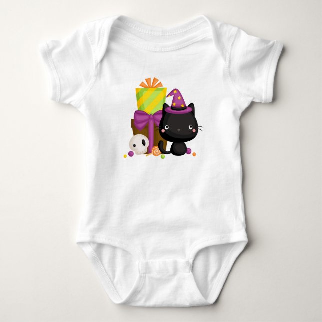 Body Para Bebê Gato Preto Fofo (Frente)