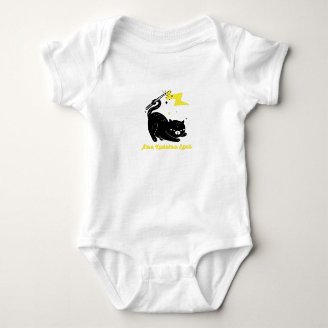 Body Para Bebê Gato preto mago - Feitiço Abra Kadabra (Frente)