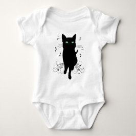 Body Para Bebê Gato Preto Rodeado por Notas Musicais Sussurrantes