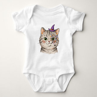 Body Para Bebê Gato Tabby Cinza Fofo de Halloween com Pintura Fac