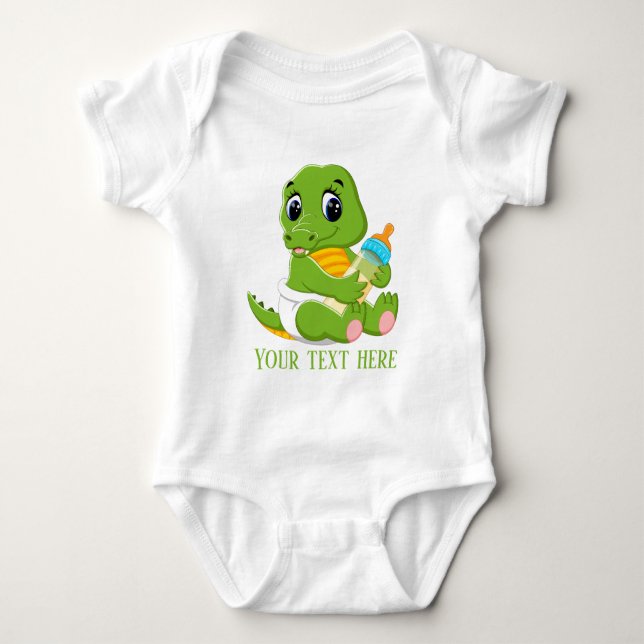 Body Para Bebê Gator de bebê bonito adiciona texto unisex (Frente)