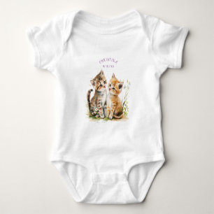 Body Para Bebê Gatos Fofos Aquarela Flores
