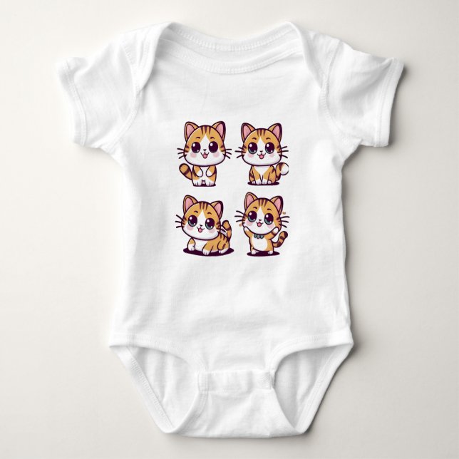Body Para Bebê Gatos Kawaii Cute posando (Frente)