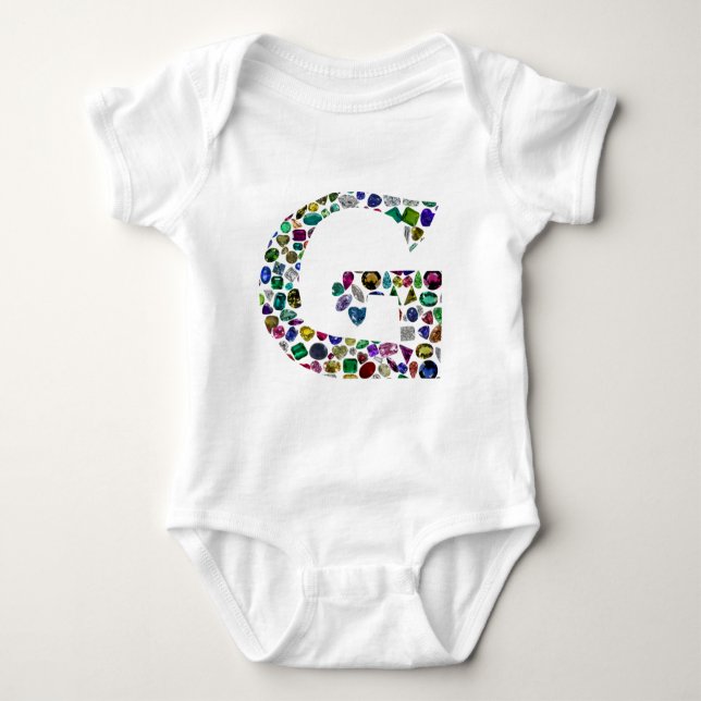 Body Para Bebê Gemstone Diamond G Monograma Inicial (Frente)