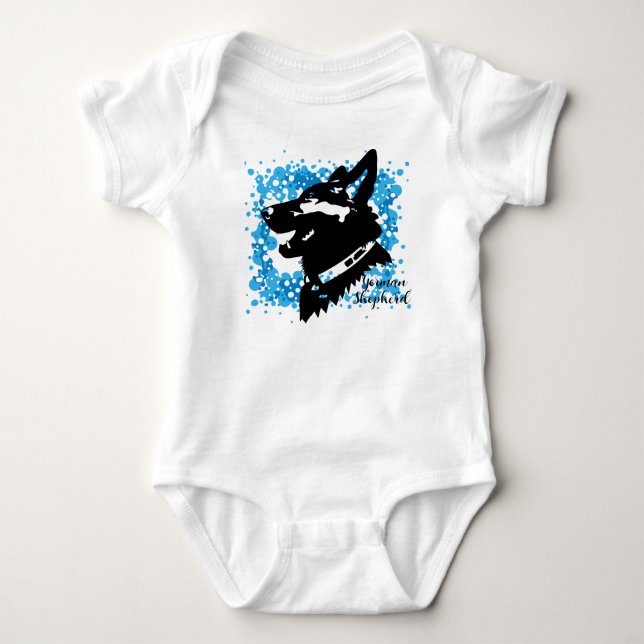 Body Para Bebê German shepherd Bebê Azul Fita (Frente)