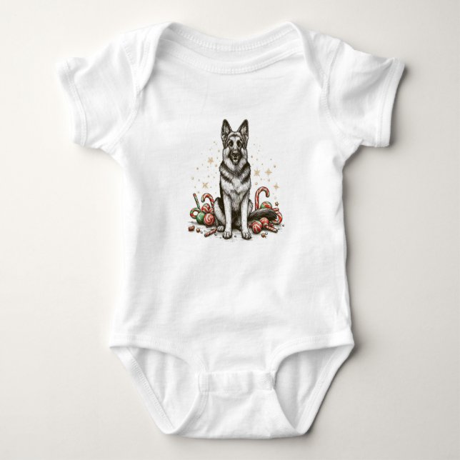 Body Para Bebê German shepherd de Natal (Frente)