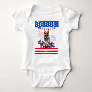 Body Para Bebê German shepherd Feliz Dia 4 De Julho Da Independên