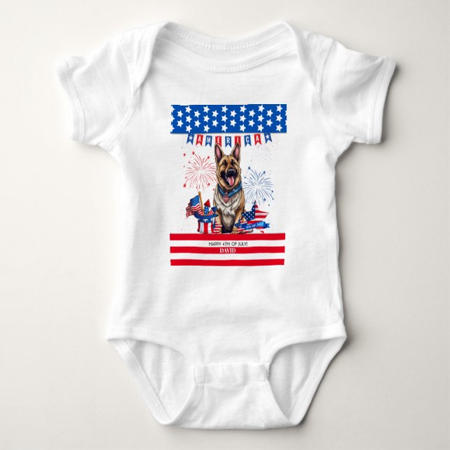 Body Para Bebê German shepherd Feliz Dia 4 De Julho Da Independên (Frente)