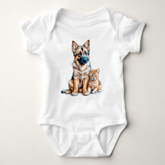 Body Para Bebê German Shepherd Puppy And Maincoon Kitten