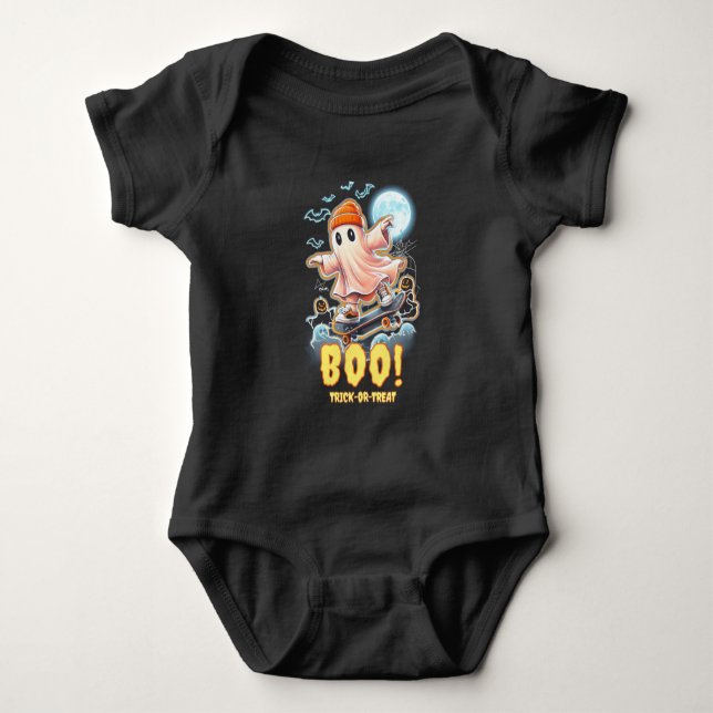 Body Para Bebê Ghost Bonito Boo Halloween Trick ou Tratar (Frente)