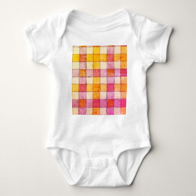 Body Para Bebê Gingham rosa, laranja e creme (Frente)