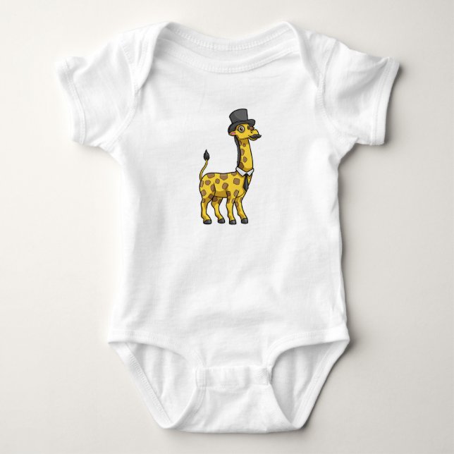 Body Para Bebê Girafa como Cavalheiro com Chapéu, Gravata e Bigod (Frente)