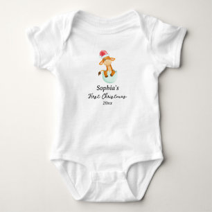 Body Para Bebê Girafa do Primeiro Natal do Bebê Nome Personalizad