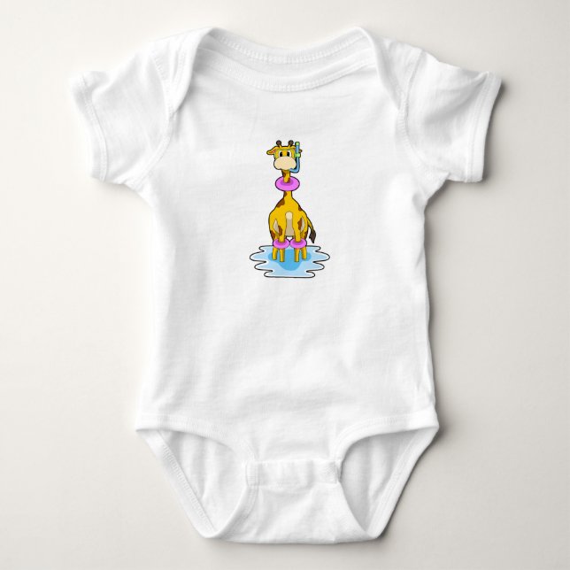 Body Para Bebê Girafa Nadando com anel de Natação (Frente)