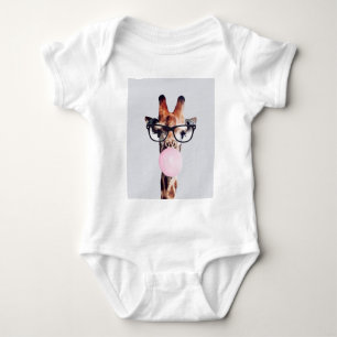 Body Para Bebê Girafa Vestindo Óculos soprando pastilha elástica
