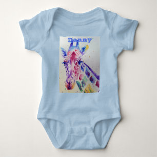 Body Para Bebê Girafa Whimsical Watercolor Blue Babs Bebês de Beb