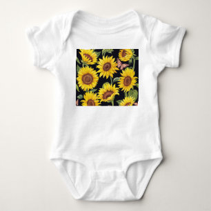 Body Para Bebê Girassóis, borboletas, mosaico preto