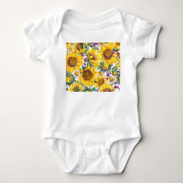 Body Para Bebê Girassol: Bloom Amarelo de Verão. (Frente)