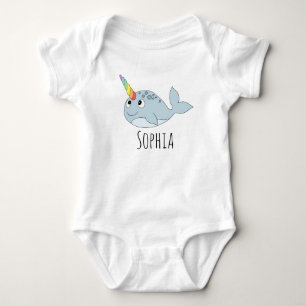 Body Para Bebê Girls Whimsical Rainbow Narwhal Cartoon e Nome