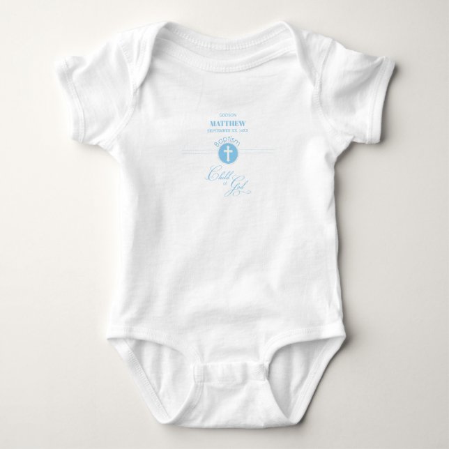 Body Para Bebê Godson Baptism Blue Child of Deus Personalizado (Frente)