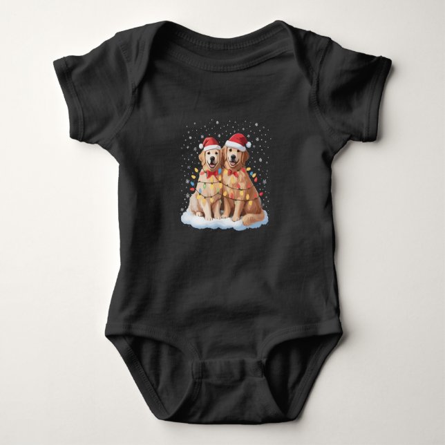 Body Para Bebê Golden Retriever Christmas Santa Hat Reindeer  (Frente)